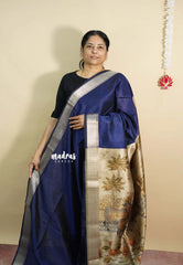 Midnight Blue - Roopa  - Semi tussar with pichwai pallu and blouse