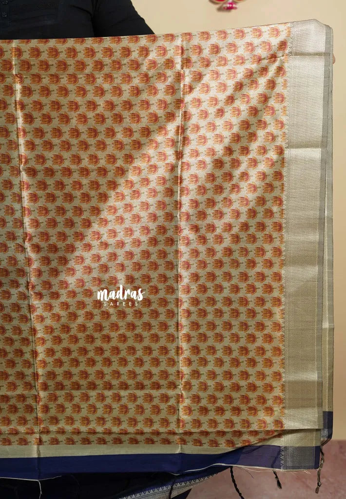 Midnight Blue - Roopa  - Semi tussar with pichwai pallu and blouse