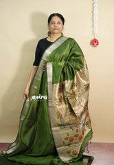 Olive Green - Roopa  - Semi tussar with pichwai pallu and blouse