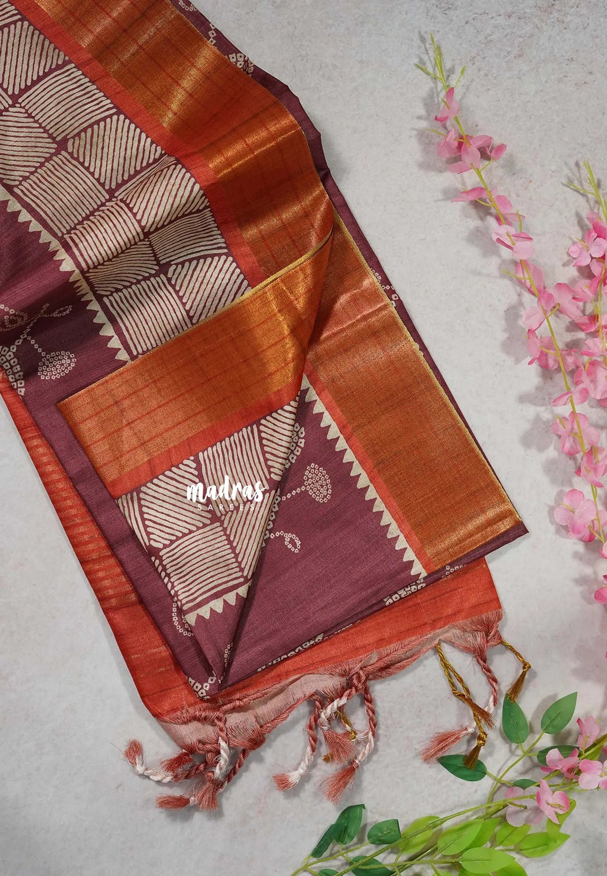 Rosewood Pink - Roopa - Soft Tussar Silk with Tissue Border - Perfect for causal wear