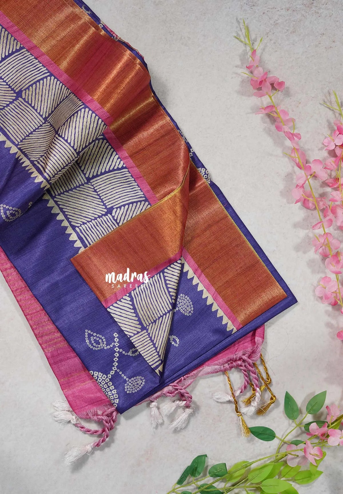 Violet - Roopa - Soft Tussar Silk with Tissue Border - Perfect for causal wear