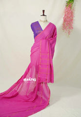 Rose Pink - Subbulakshmi - Sungudi 100 Count Saree zari Checks with Rettapetta Rudraksham Border with Blouse Combo - Best for Casual Wear | Summer Wear | School | College | Office wear