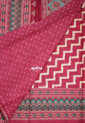 Cranberry Pink with Small Leaf - Fine Quality Pure Cotton Saree with Bagru Prints - Perfect for Regular Wear | Casual Wear | Summer Wear