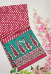 Cranberry Pink with Big Border - Fine Quality Pure Cotton Saree with Bagru Prints - Perfect for Regular Wear | Casual Wear | Summer Wear