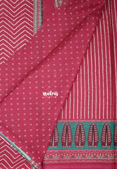 Cranberry Pink with Big Leaf - Fine Quality Pure Cotton Saree with Bagru Prints - Perfect for Regular Wear | Casual Wear | Summer Wear