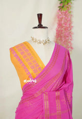 Rose Pink - Subbulakshmi - Sungudi 100 Count Kolam prints with Rettapetta Rudraksham Border with Blouse Combo - Best for Casual Wear | Summer Wear | School | College | Office wear