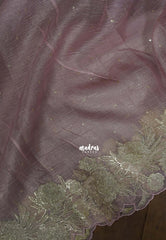 Antique Gold Mauve Pink - Roshini - Pure Crushed Metallic Dualshade Tissue Silk with Heavy Sequin Embroidery Border - Best for Evening Functions