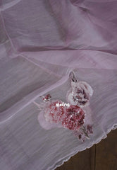 Frost Pink - Roshini - Pure Crushed Tissue Silk with Sequin Flower Embroidery Work And Scallop - Best for Evening Functions