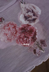 Frost Pink - Roshini - Pure Crushed Tissue Silk with Sequin Flower Embroidery Work And Scallop - Best for Evening Functions