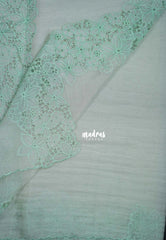 Pastel Mint Green - Roshini - Pure Crushed Tissue Organza Cut Embroidery Pallu with Scallop Border - Best for Evening Functions | Diwali Festive