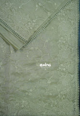 Pastel Sage Green - Roshini - Pure Tissue Organza Silk Floral Weaving Embroidery with Lace - Best for Evening Functions | Diwali Festive