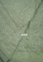 Pastel Sage Green - Roshini - Pure Tissue Organza Silk Floral Weaving Embroidery with Lace - Best for Evening Functions | Diwali Festive