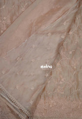 Pastel Peach - Roshini - Pure Tissue Organza Silk Floral Weaving Embroidery with Lace - Best for Evening Functions | Diwali Festive