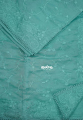Soft Bluish Green - Roshini - Pure Tissue Organza Silk Floral Weaving Embroidery with Lace - Best for Evening Functions | Diwali Festive