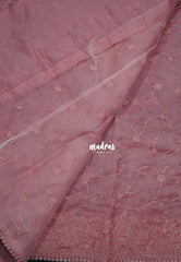 Muted Pink - Roshini - Pure Tissue Organza Silk Floral Weaving Embroidery with Lace - Best for Evening Functions | Diwali Festive