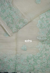 Muted Beige - Roshini - Pure Crushed Tissue Organza Cut Embroidery Pallu with Applique Work - Best for Evening Functions | Diwali Festive