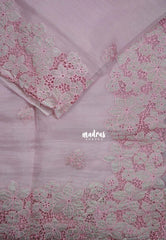 Frost Pink - Roshini - Pure Crushed Tissue Organza Cut Embroidery Pallu with Applique Work - Best for Evening Functions | Diwali Festive