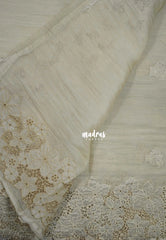 Taupe - Roshini - Pure Crushed Tissue Organza Cut Embroidery Pallu with Applique Work - Best for Evening Functions | Diwali Festive