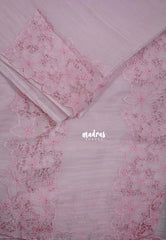 Creamy Pink - Roshini - Pure Crushed Tissue Organza Cut Embroidery Pallu with Scallop Border - Best for Evening Functions | Diwali Festive
