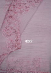 Creamy Pink - Roshini - Pure Crushed Tissue Organza Cut Embroidery Pallu with Scallop Border - Best for Evening Functions | Diwali Festive