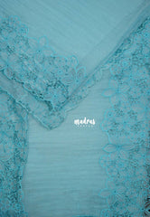 Sky Melody Blue - Roshini - Pure Crushed Tissue Organza Cut Embroidery Pallu with Scallop Border - Best for Evening Functions | Diwali Festive