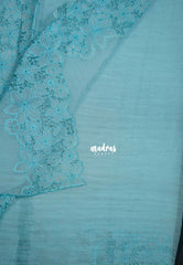 Sky Melody Blue - Roshini - Pure Crushed Tissue Organza Cut Embroidery Pallu with Scallop Border - Best for Evening Functions | Diwali Festive