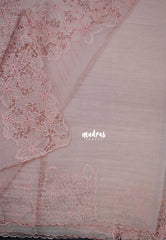 Blush Peach - Roshini - Pure Crushed Tissue Organza Cut Embroidery Pallu with Scallop Border - Best for Evening Functions | Diwali Festive