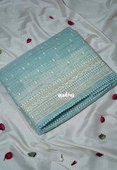 Muted Pastel Teal - Roshini - Pure Tissue Organza Silk Embroidery Border and Buttas with Shimmer & Lace - Best for Evening Functions | Diwali Festive