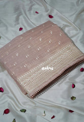 Muted Blush Pink - Roshini - Pure Tissue Organza Silk Embroidery Border and Buttas with Shimmer & Lace - Best for Evening Functions | Diwali Festive