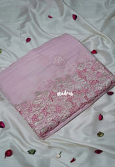 Frost Pink - Roshini - Pure Crushed Tissue Organza Cut Embroidery Pallu with Applique Work - Best for Evening Functions | Diwali Festive