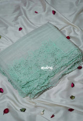 Pastel Mint Green - Roshini - Pure Crushed Tissue Organza Cut Embroidery Pallu with Scallop Border - Best for Evening Functions | Diwali Festive