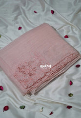 Blush Peach - Roshini - Pure Crushed Tissue Organza Cut Embroidery Pallu with Scallop Border - Best for Evening Functions | Diwali Festive