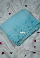 Sky Melody Blue - Roshini - Pure Crushed Tissue Organza Cut Embroidery Pallu with Scallop Border - Best for Evening Functions | Diwali Festive