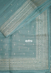 Muted Pastel Teal - Roshini - Pure Tissue Organza Silk Embroidery Border and Buttas with Shimmer & Lace - Best for Evening Functions | Diwali Festive