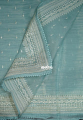 Muted Pastel Teal - Roshini - Pure Tissue Organza Silk Embroidery Border and Buttas with Shimmer & Lace - Best for Evening Functions | Diwali Festive