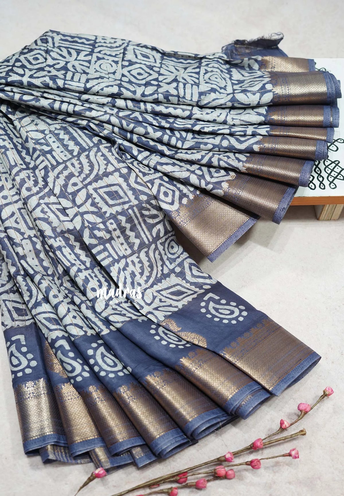 Misty Blue-Grey - Rudra - Traditional Munga silk with checks weaving