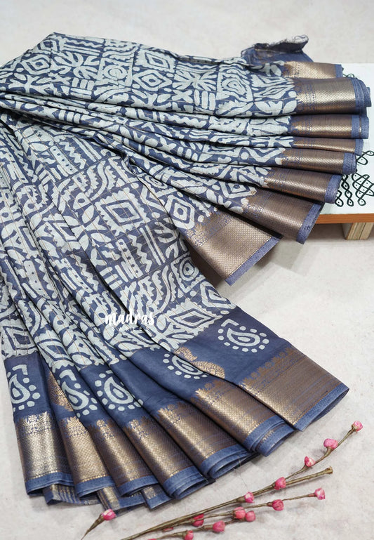 Misty Blue-Grey - Rudra - Traditional Munga silk with checks weaving