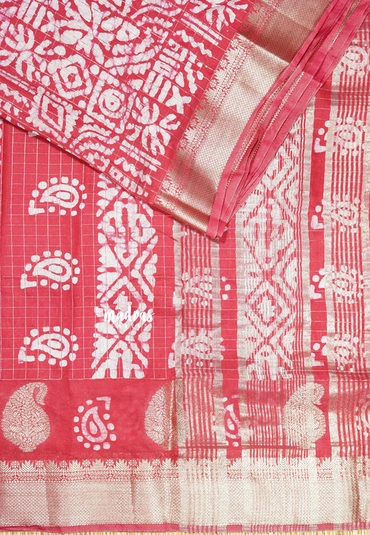Spicy Red Charm - Rudra - Traditional Munga silk with checks weaving