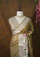 Olive Tone - Rukmani - Premium Tussar Silk with Big Floral Border - Perfect for Office Wear