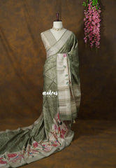Seafoam Green - Rukmani - Premium Tussar Silk with Big Floral Border - Perfect for Office Wear