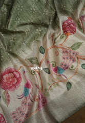 Seafoam Green - Rukmani - Premium Tussar Silk with Big Floral Border - Perfect for Office Wear