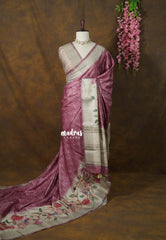 Onion Pink - Rukmani - Premium Tussar Silk with Big Floral Border - Perfect for Office Wear