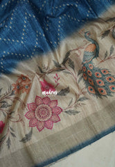 Peacock Blue - Rukmani - Premium Tussar Silk with Peacock Border - Perfect for Meetings | Reception | Tea Party