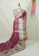 Rosewood Pink - Rukmani - Premium Tussar Silk with Peacock Border - Perfect for Meetings | Reception | Tea Party