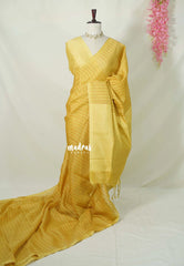 Pastel Yellow - Rukmani - Premium Tussar Silk Saree with Checks Weaving - Perfect for tea party