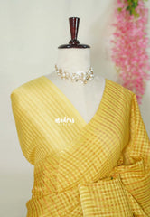 Pastel Yellow - Rukmani - Premium Tussar Silk Saree with Checks Weaving - Perfect for tea party