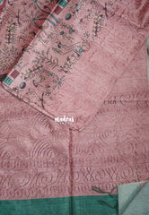 Muted Blush Pink - Rukmani - Premium Tussar Silk with Embroidery Border and Warli Prints  - Best for Evening Functions | Casual Occasions