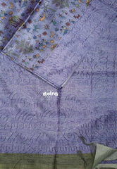 Muted Lilac Purple - Rukmani - Premium Tussar Silk with Embroidery Border and Warli Prints  - Best for Evening Functions | Casual Occasions