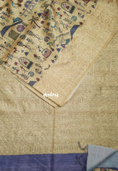 Muted Sandal - Rukmani - Premium Tussar Silk with Embroidery Border and Warli Prints  - Best for Evening Functions | Casual Occasions