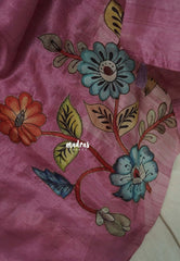Mauve Pink - Rukmani - Premium Tussar Silk with Pen Kalamkari Patch Work Floral Motif - Perfect for Small Functions